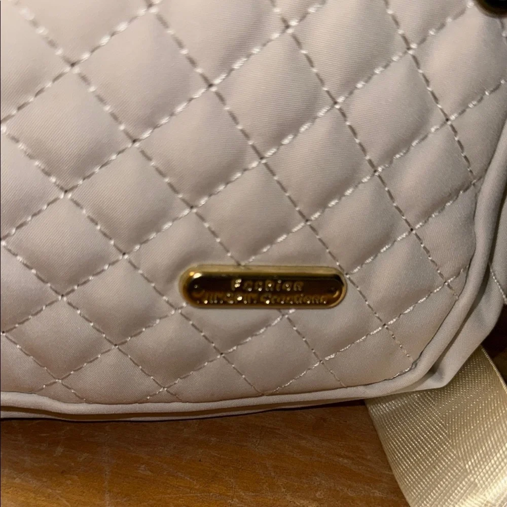 Cream Quilted‎ crossbody Backpack with Diamond Pattern and Gold Accents